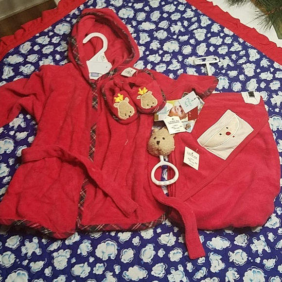 Little Me Other - Little me 4piece christmas morning baby set in red